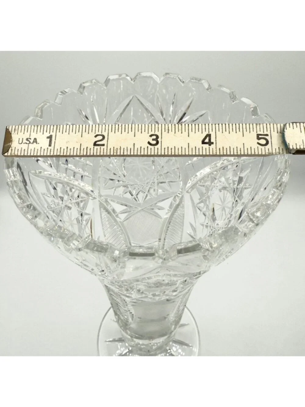 Vintage American Brilliant Cut Glass Trumpet Vase Hobstar 10